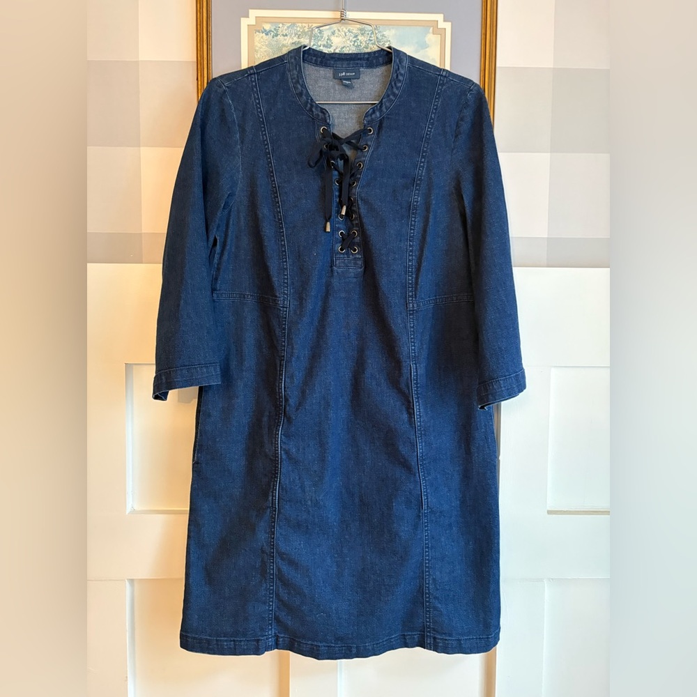 J. Jill Lace-Up Denim Shift Dress - Indigo Blue‎ Small - Picture 7 of 10